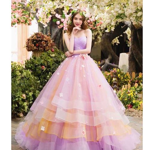Strapless Prom Dress For Women Ball Gown Tiered Floor Length