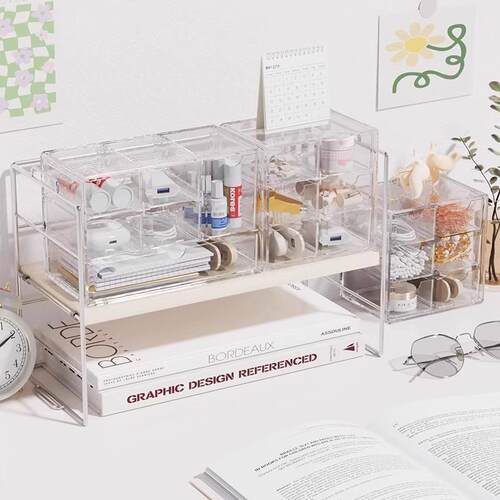 Ins-style desktop drawer-type storage box for cosmetics and