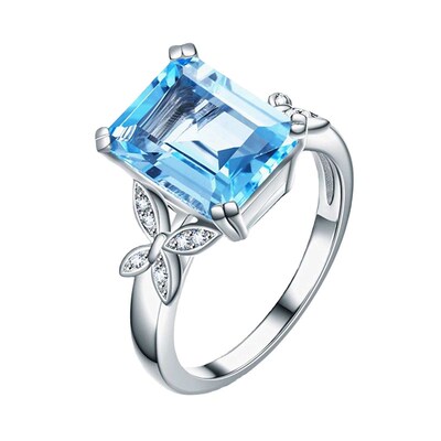 Luxury Topaz Aquamarine Zircon Square Ring Engagement Ring B