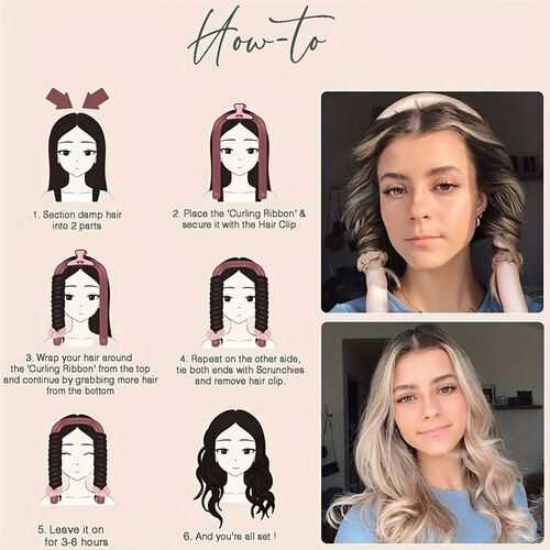 4-Piece Heatless Curling Rod Set Headband No Heat Silk Curls