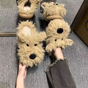 潦草西高地小狗棉拖鞋 可爱居家用软底新款 毛毛拖鞋 女可外穿 女冬季