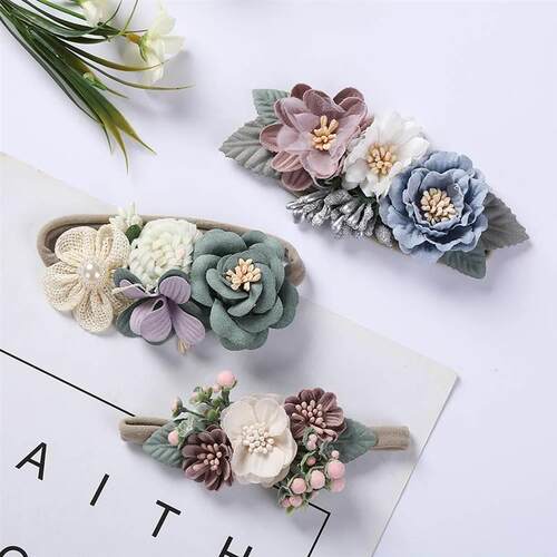 3Pcs/Lot Artificial Flower Baby Headband Newborn Boy Girl