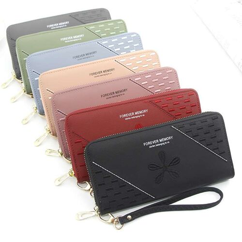 Womens Long Zipper Bag Womens Embroidered Solid Color Clut