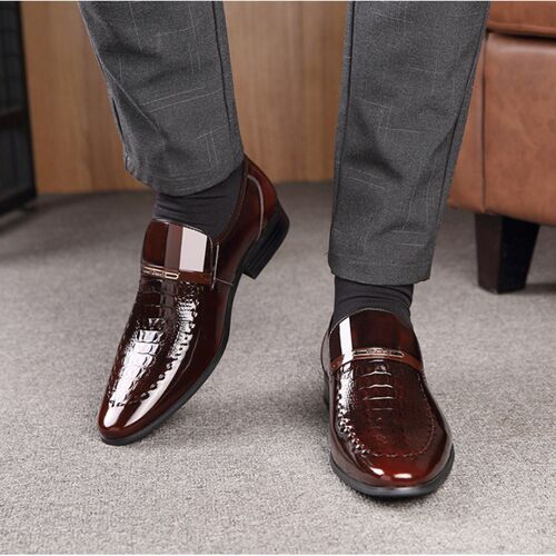 Men Leather Shoes Patent Leather Business Shoes Pointed Toe
