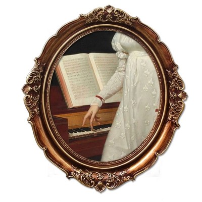钢琴上方挂画欧式人物油画圆形椭圆形像框琴房玄关装饰画画面可换
