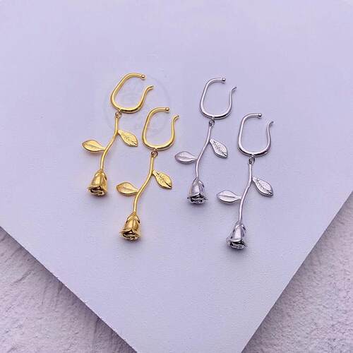 。Rose ear clip female no ear hole minority retro pearl ear
