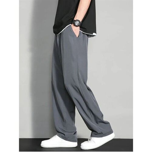 Mens Ice Silk Wide Leg Pants Thin Man Black Comfortable Qui