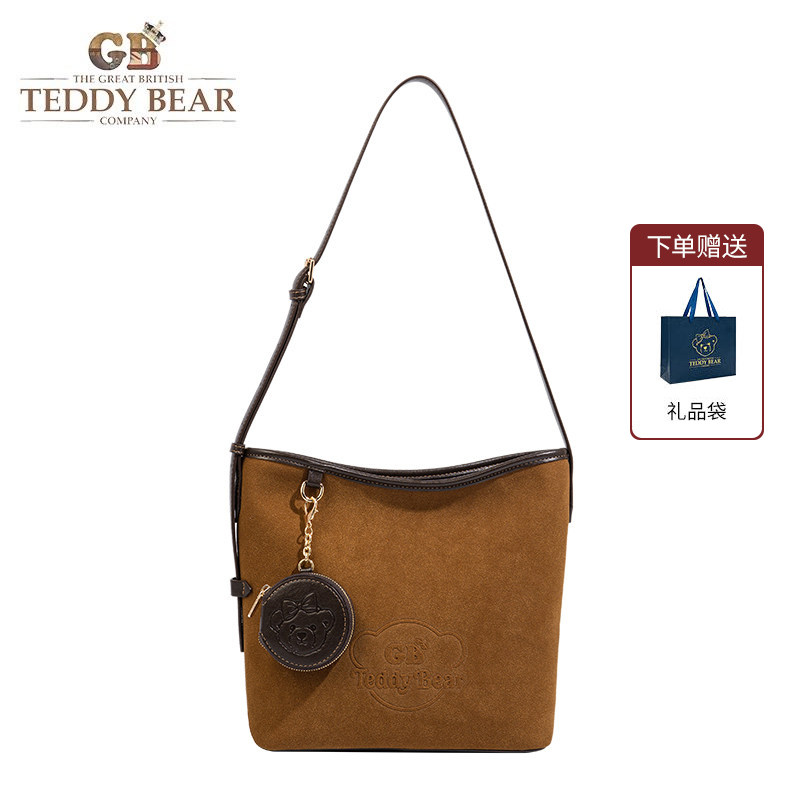 英国泰迪熊秋冬新款复古棕色女包休闲简约风斜挎包经典百搭单肩包