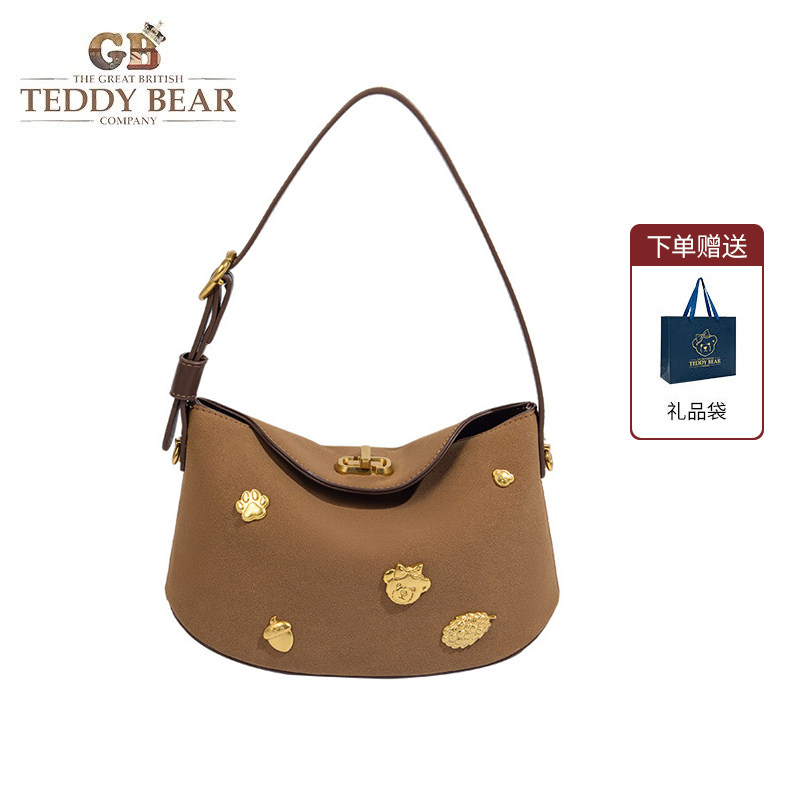 英国泰迪熊女包2026新款时尚简约百搭棕色单肩包手提斜挎包英伦风