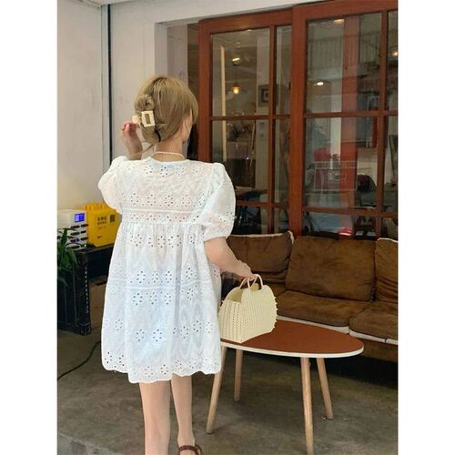 MEXZT Sweet White Blouses Women Elegant Hollow Out Lace Up S