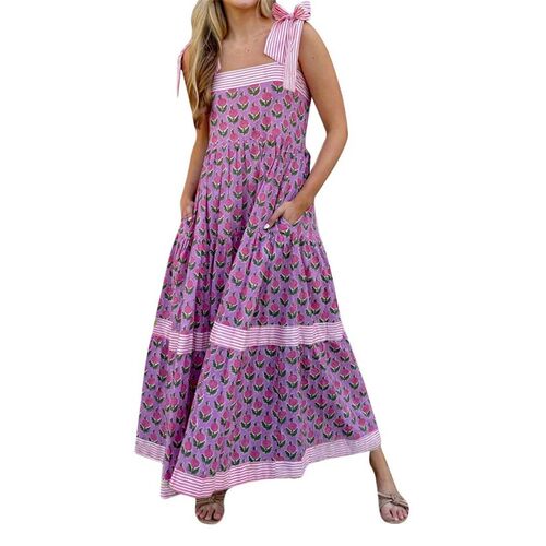 Elegant Maxi Dress with Boho Floral Print and Adjustable
