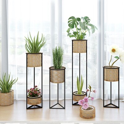 European wrought iron flower shelf pot rack living room inte