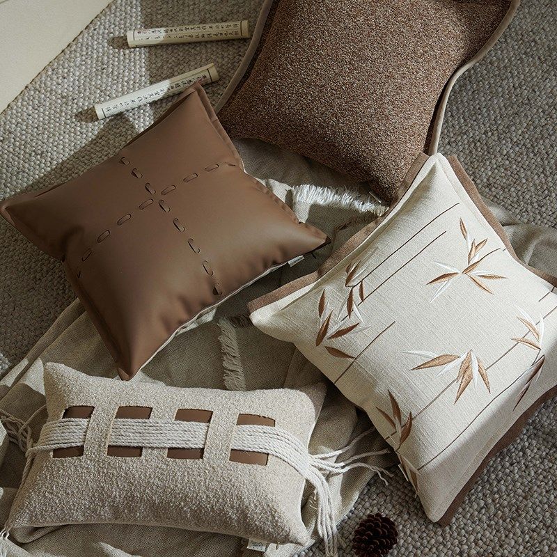 侘寂风米色绣花压线抱枕复中古高级样板间客厅沙发飘窗方靠枕靠垫,居家布艺,靠垫/抱枕,淘宝优惠券,粉丝福利购,淘宝优惠卷