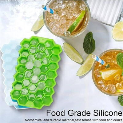 37-grid Silicone Ice Cube Mold with Cover Cellular Mesh Stac