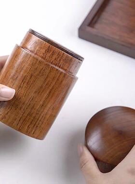架茶叶木质感置物罐叶罐绿茶储物茶盒旅行便携CJO随身双层存储包