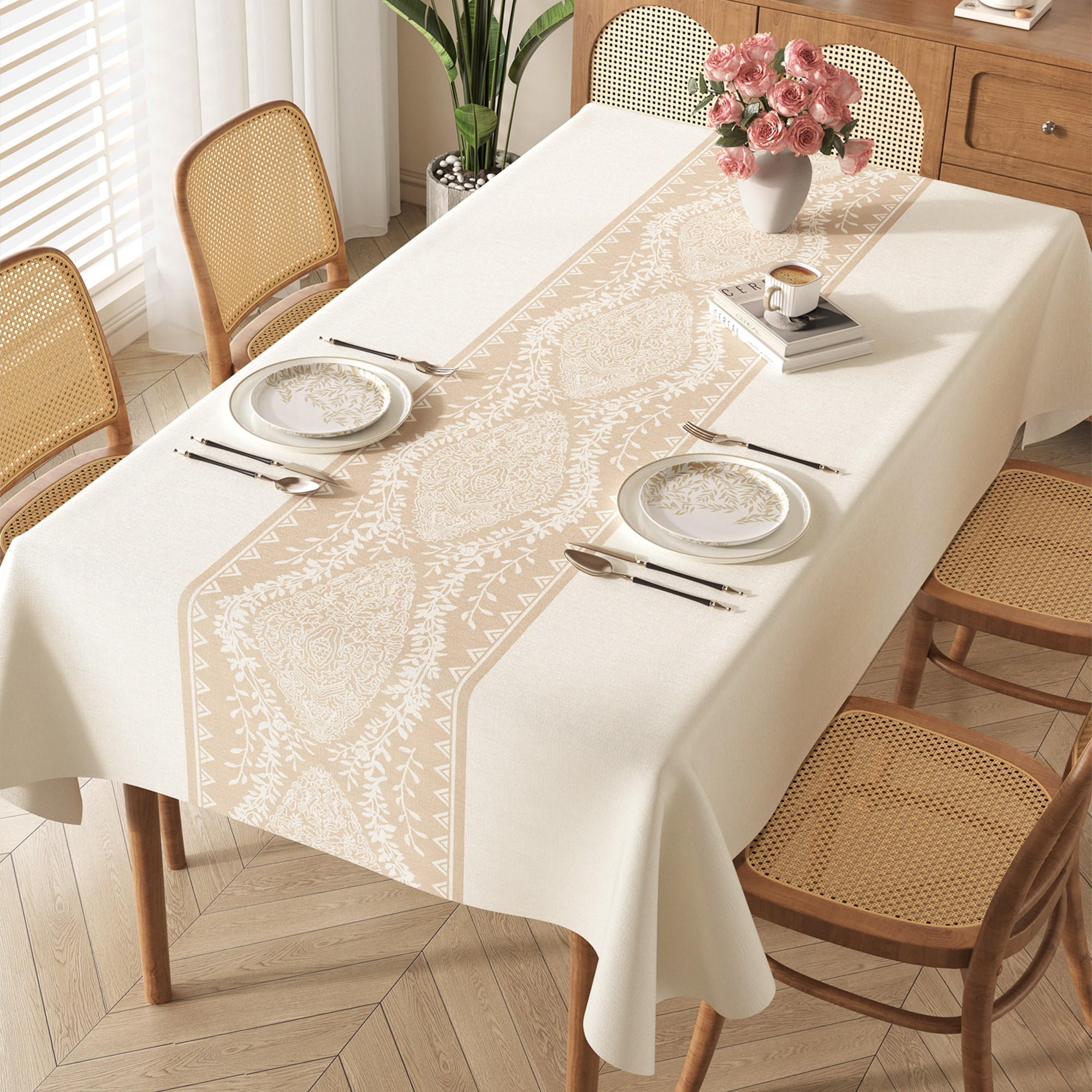 法式浪漫田园风桌布防水防油免洗家用客厅高级感加厚餐桌防尘盖布,居家布艺,桌布,淘宝优惠券,粉丝福利购,淘宝优惠卷