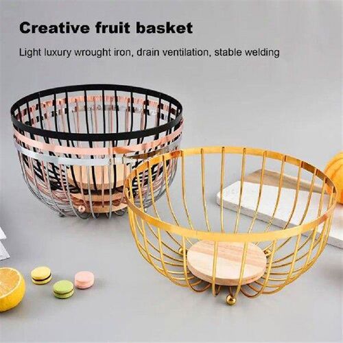 Storage Basket for Kitchen Countertop Fruit Bowl Round