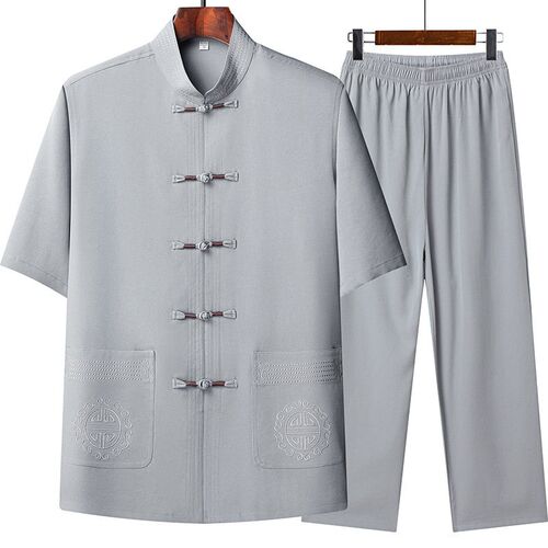 Middle-aged And Elderly Mens Tang Suit Short-sleeved Thin C