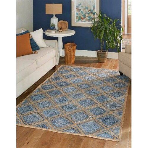 Denim Natural Jute Rug Rectangle Braided Carpet Hand