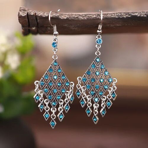 Bohemian Ethnic Long Blue Acrylic Crystal Water Drop Earring