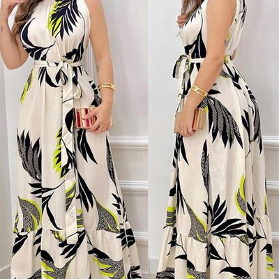 Dresses for Women  Spring Fashion Leaf Print Sleeveless