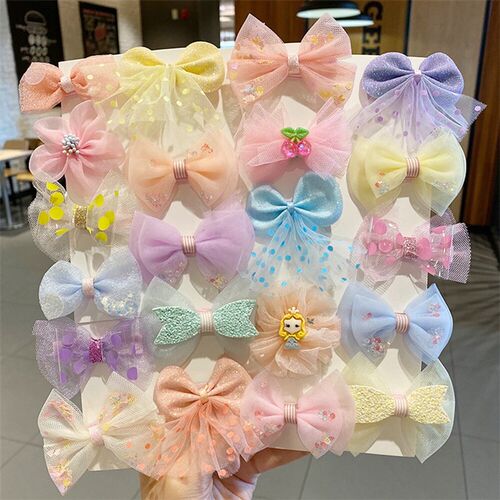 3/5PCS Girls Cute Colorful Chiffon Bow Hairpins Kids Sweet H