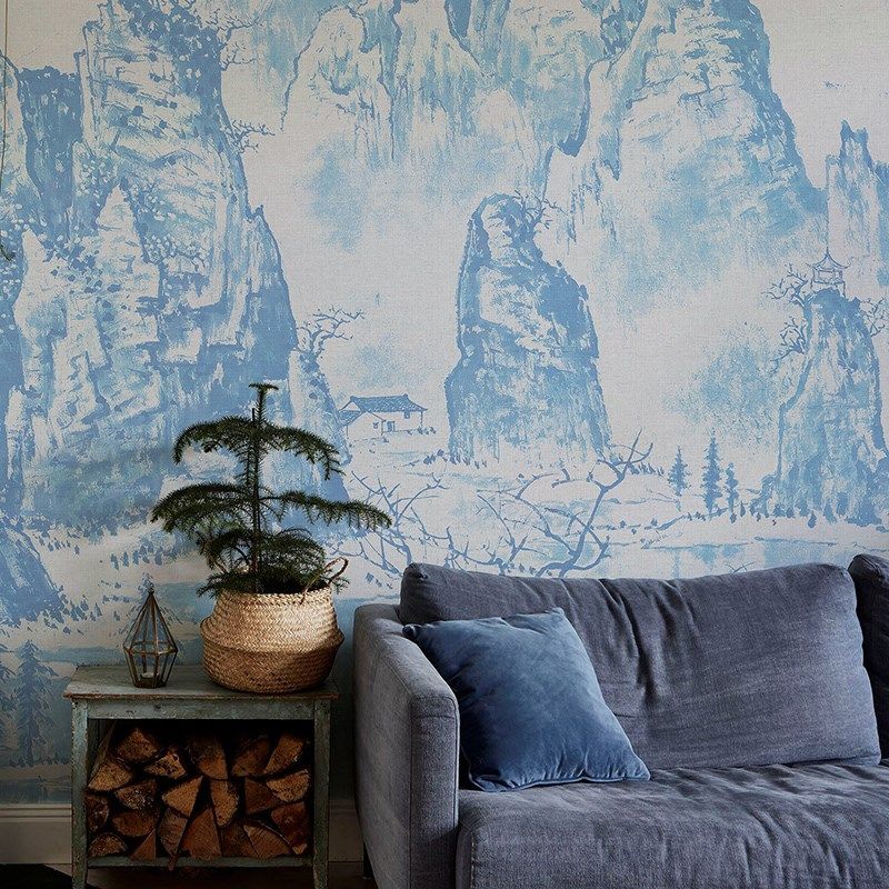 中式山水画壁纸餐厅电视背景墙壁布无缝定制现代卧室书房墙纸壁画,家装主材,定制壁画,淘宝优惠券,粉丝福利购,淘宝优惠卷