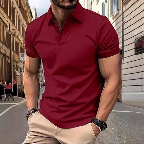 Mens Solid Color Top Popular Fashion Short Sleeve Slim-fit