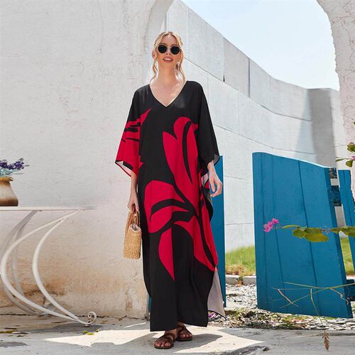 Printed long robe plus size beach skirt bikini outer cover