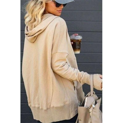 Casual Loose White Women Sweatshirt Autumn Winter V-neck Hoo