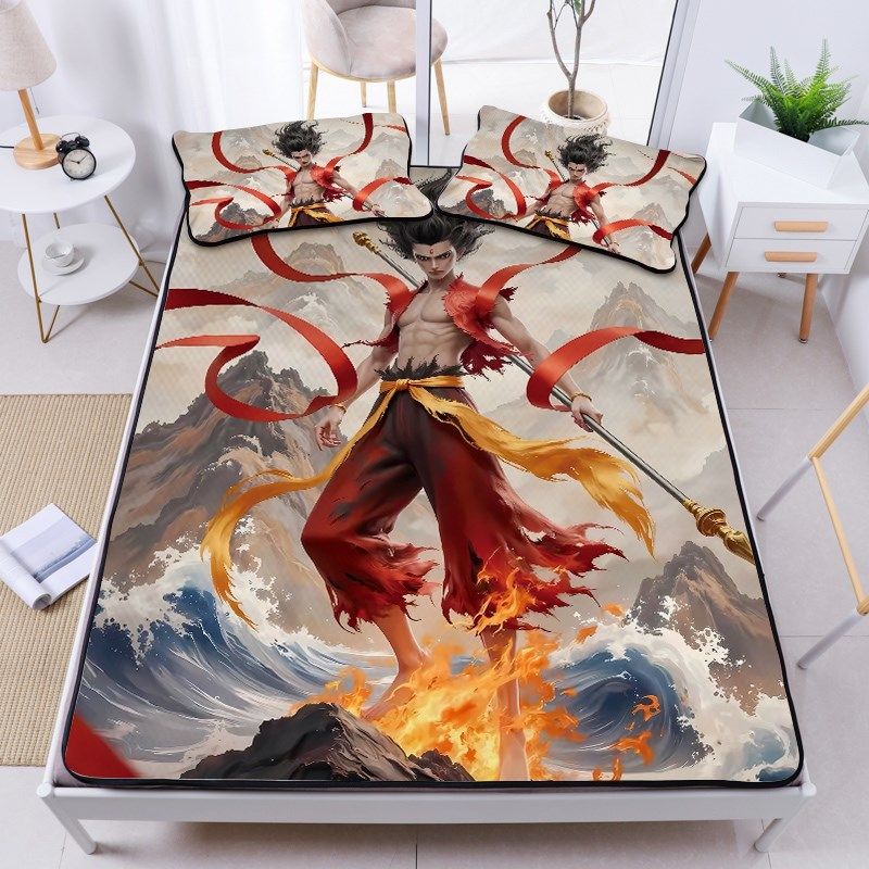 儿童卡通哪吒电影夏季冰丝席三件1.5m床可折叠水洗宿舍凉席子,床上用品,冰丝席,淘宝优惠券,粉丝福利购,淘宝优惠卷