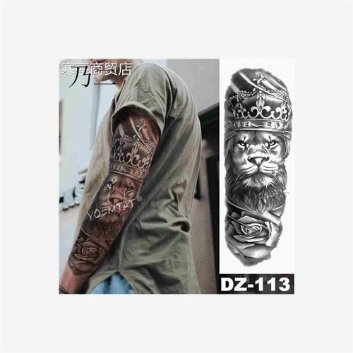 Large Arm Sleeve Tattoo Lizon Crown King Rose Waterproof