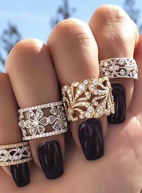 Vintage Fashion Zircon Hollow Pattern Rings for Women Vintag