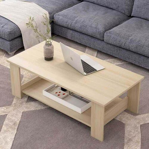 2Tier Coffee Table with Storage Shelf Modern Minimalist