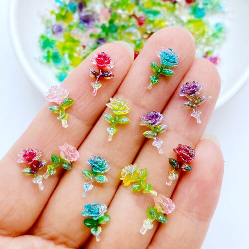100Pcs New Cute Mini 7*11mm Shiny Roses Flat Back Resin Cabo