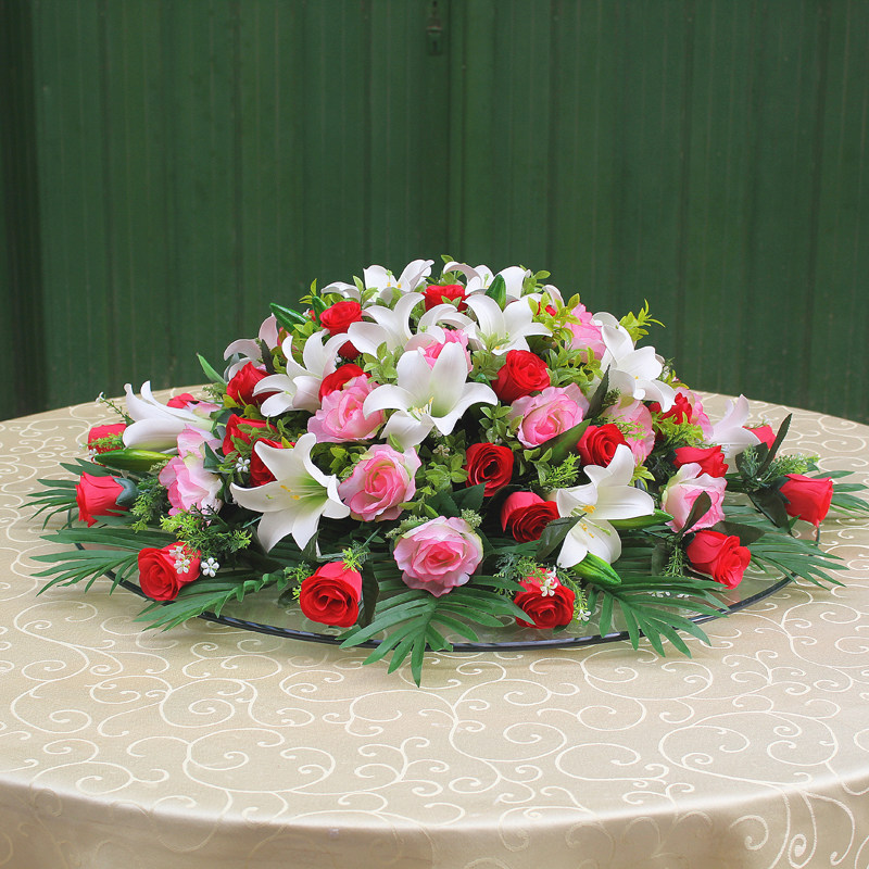 酒店餐桌花艺摆件大圆桌摆花玻璃转盘花装饰花圆形假花台花仿真花,家居饰品,仿真花/假花,淘宝优惠券,粉丝福利购,淘宝优惠卷