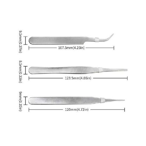 3PCS Anti-static Stainless Steel Tweezers Set Model Making