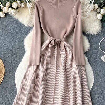 SINGREINY Winter Casual Knit Midi Dress Women Turtleneck Lon