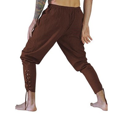 Retro Ankle Strap Pants for Men Medieval Plain Steam Punk Cl