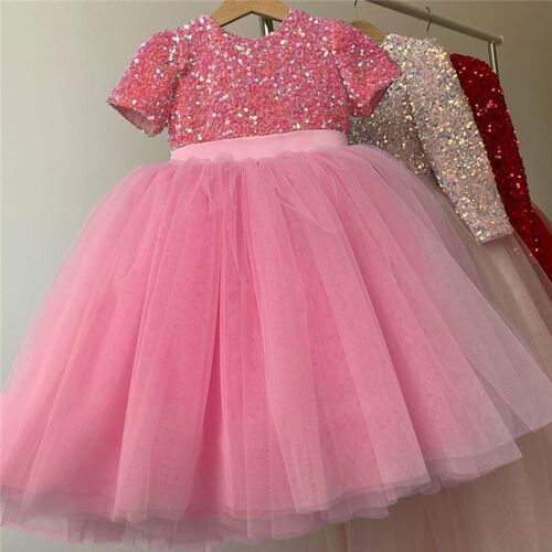 Girls Wedding Dress For Kids 3-8 Years Sequin Lace Tulle Pri