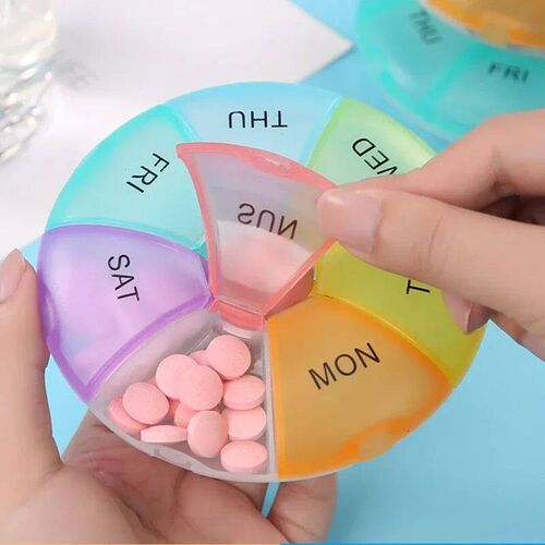 1Pcs Round Pill Case Plastic 7 Days Weekly Tablet Candy Box
