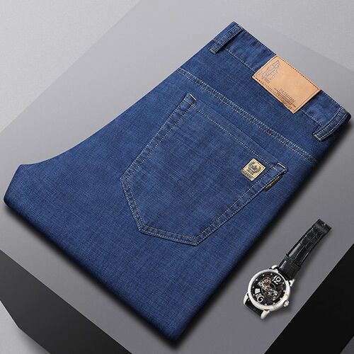 Ice Silk Thin Jeans Mens Straight Tube Loose Plus Size Elas