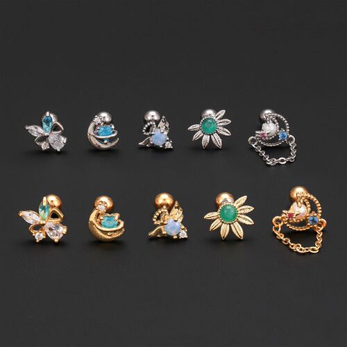 Personal Hot Girl Moon Chain Ear Bone Nail Stainless Steel T