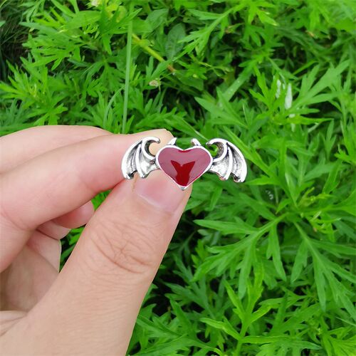 Vintage Angel Demon Wings Heart Rings For Women Couple Red B