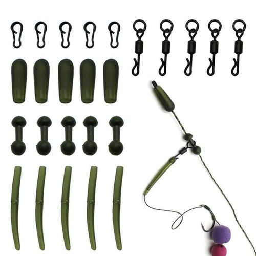 25PCS Carp Fishing Kit Anti Tangle Sleeves Quick Change Swiv