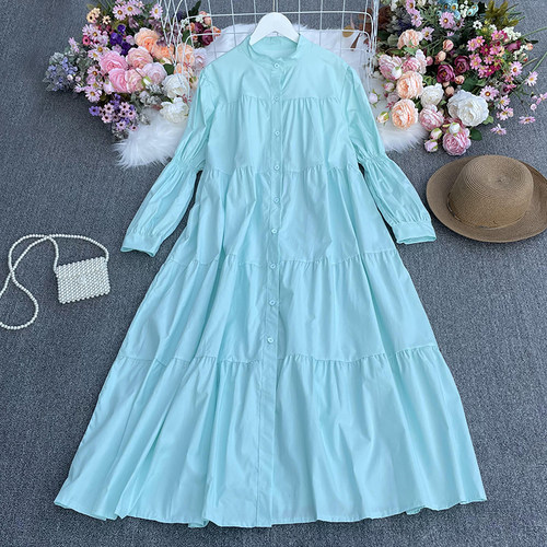 Spring Bubble Long Sleeve Loose Single Breasted Long Maxi