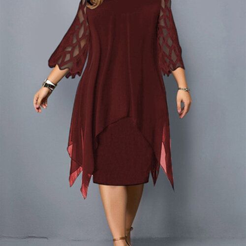 Elegant Midi Party Dress For Chubby Women Xxl O Neck Lace