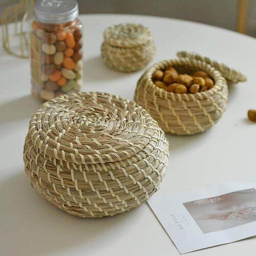 @..Grass Weave Pot/Basket Tabletop Cosmetic Storage Tank/Box