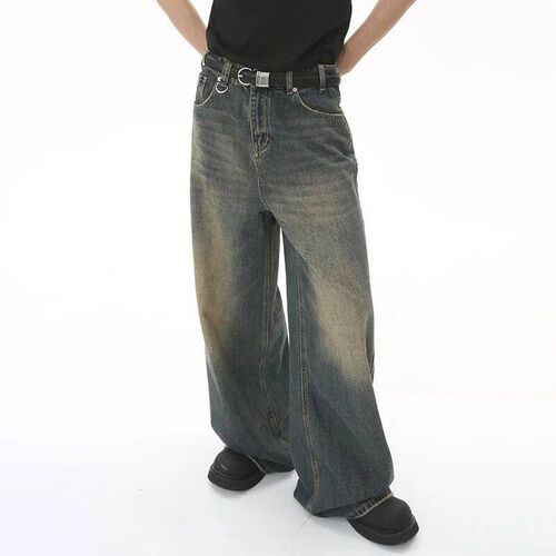 New Mens Baggy Straight Leg Wide Leg Jeans Male Fashion Vin