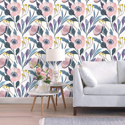PVC Peel And Stick Wallpaper Removable Pink Flowers